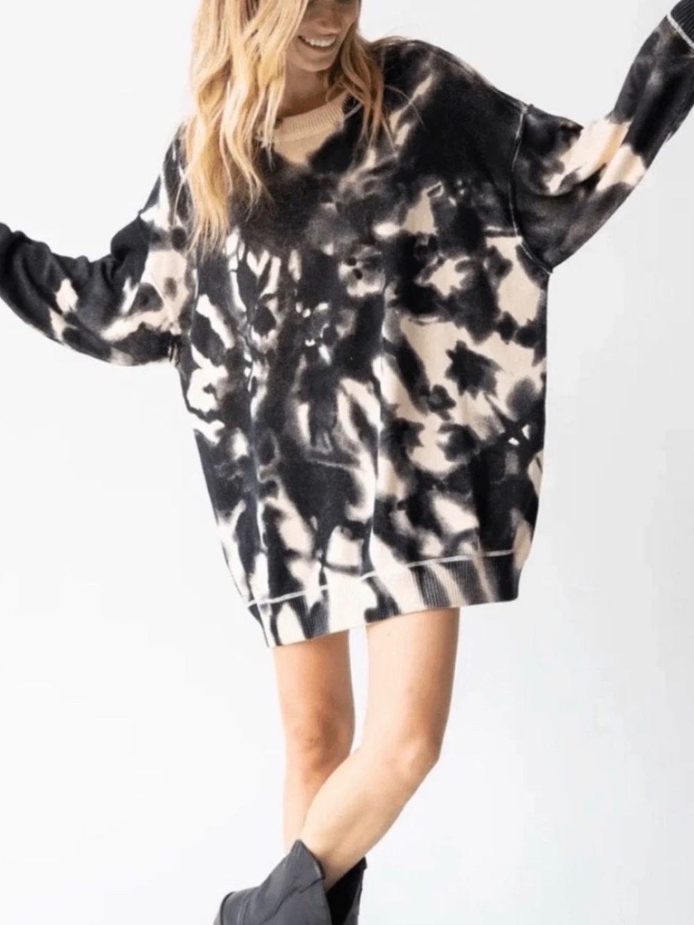 Natural Life Womens Oversized Dolman Sleeve Abstract Cotton Sweater L/XL Boho